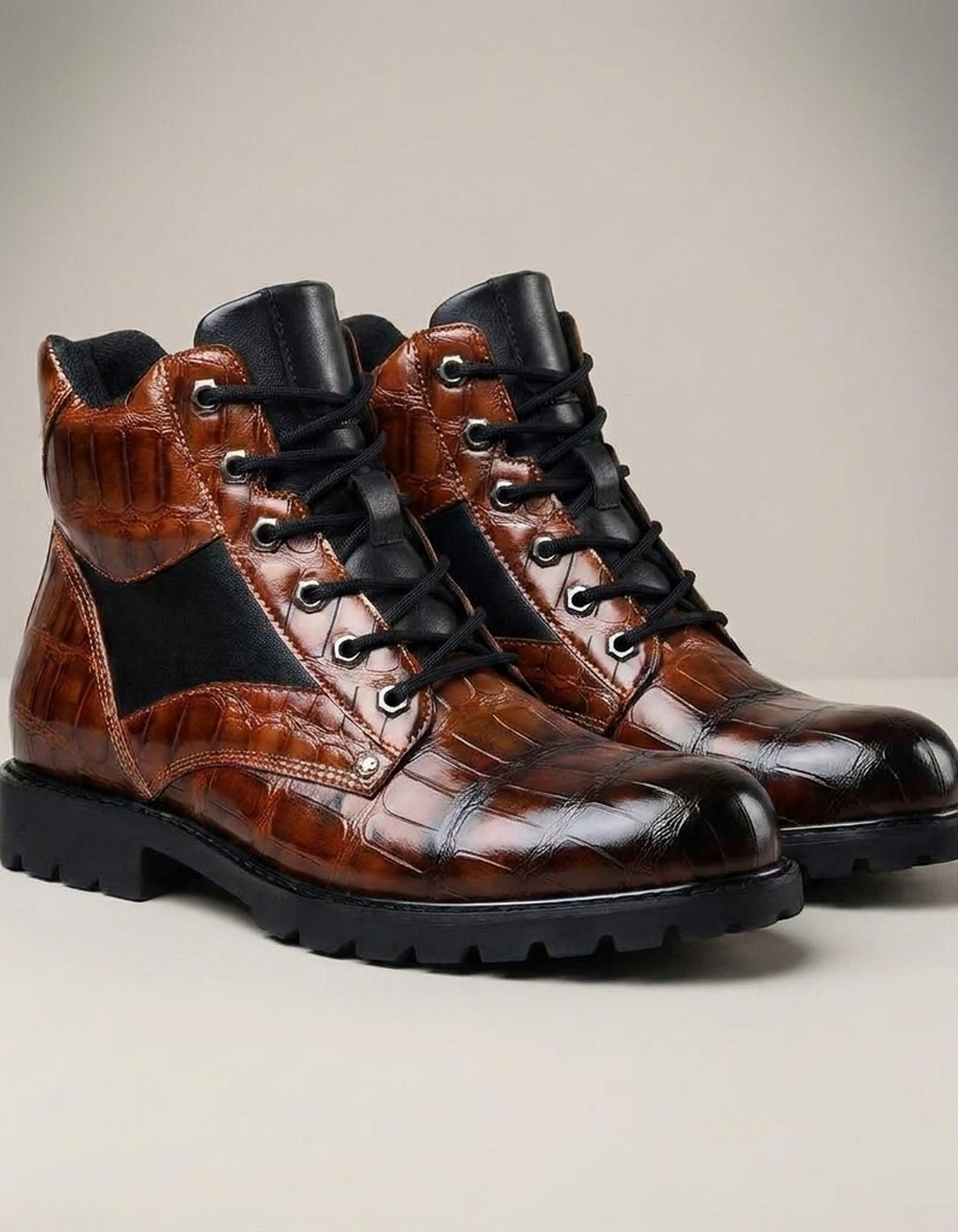 PLUXSTYLE::numise::mens-croc-embossed-ankle-boots::closeup-detail