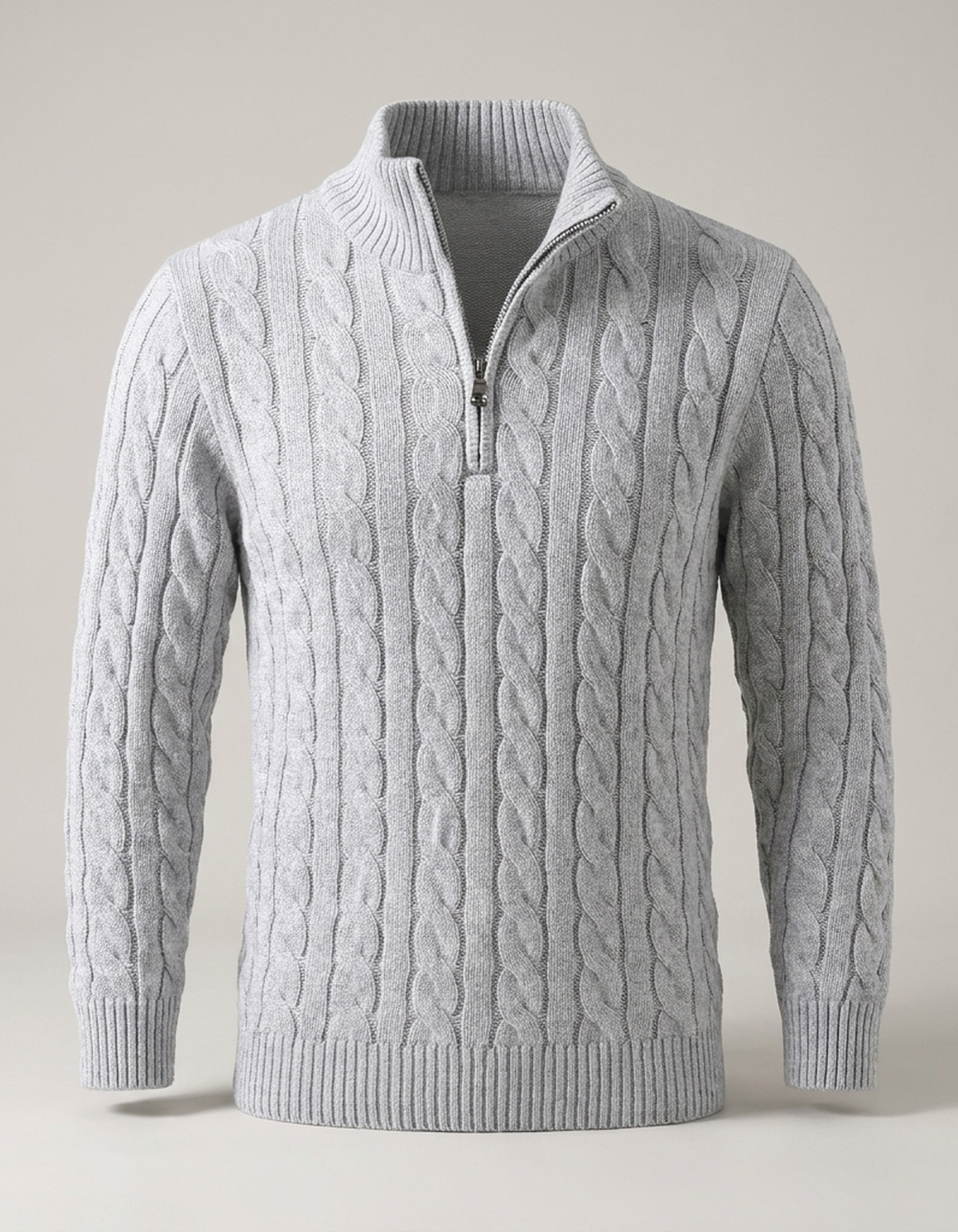 PLUXSTYLE::numise::mens-cable-zip-neck-sweater::pack-grey