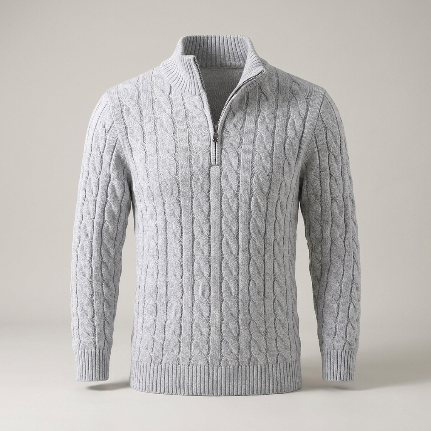 PLUXSTYLE::numise::mens-cable-zip-neck-sweater::pack-grey