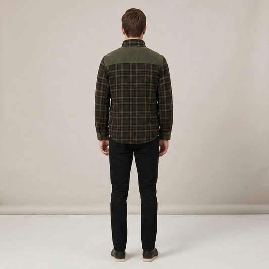PLUXSTYLE::numise::mens-regular-fit-plaid-shacket::back