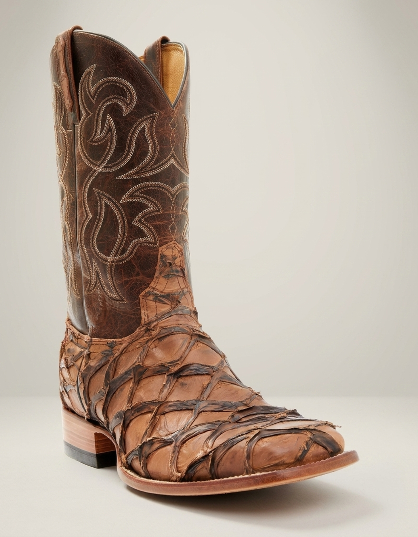 PLUXSTYLE::numise::mens-brown-exotic-boots::closeup-hero