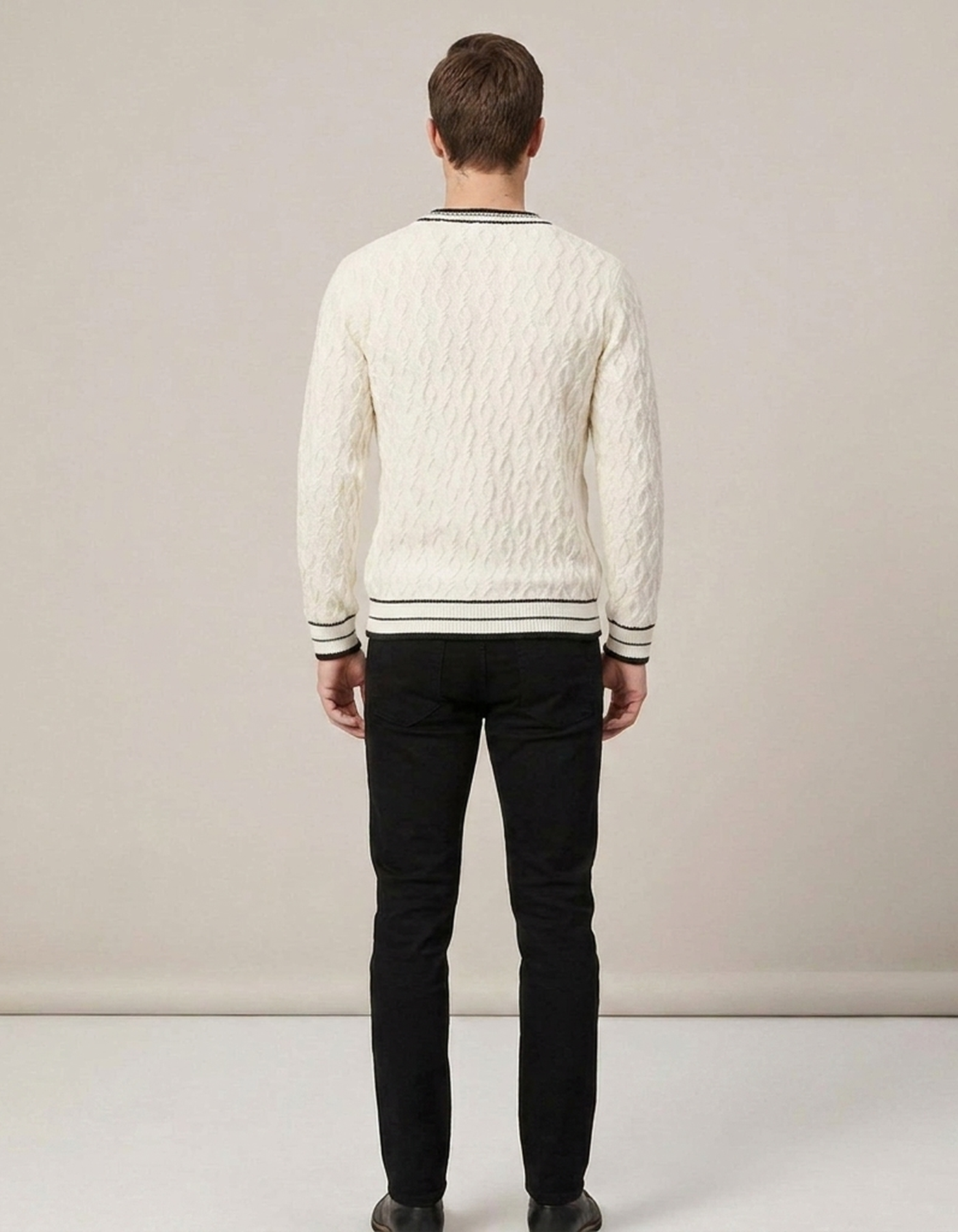 PLUXSTYLE::numise::mens-contrast-trim-cable-jumper::back