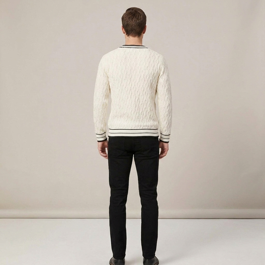 PLUXSTYLE::numise::mens-contrast-trim-cable-jumper::back