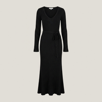 PLUXSTYLE::numise::v-neck-tie-waist-midi-dress::pack-black