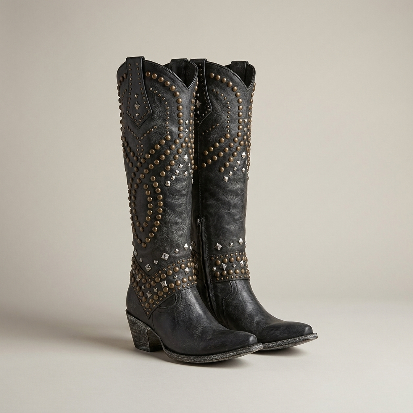 PLUXSTYLE::numise::amelia-studded-western-boots::pack-black