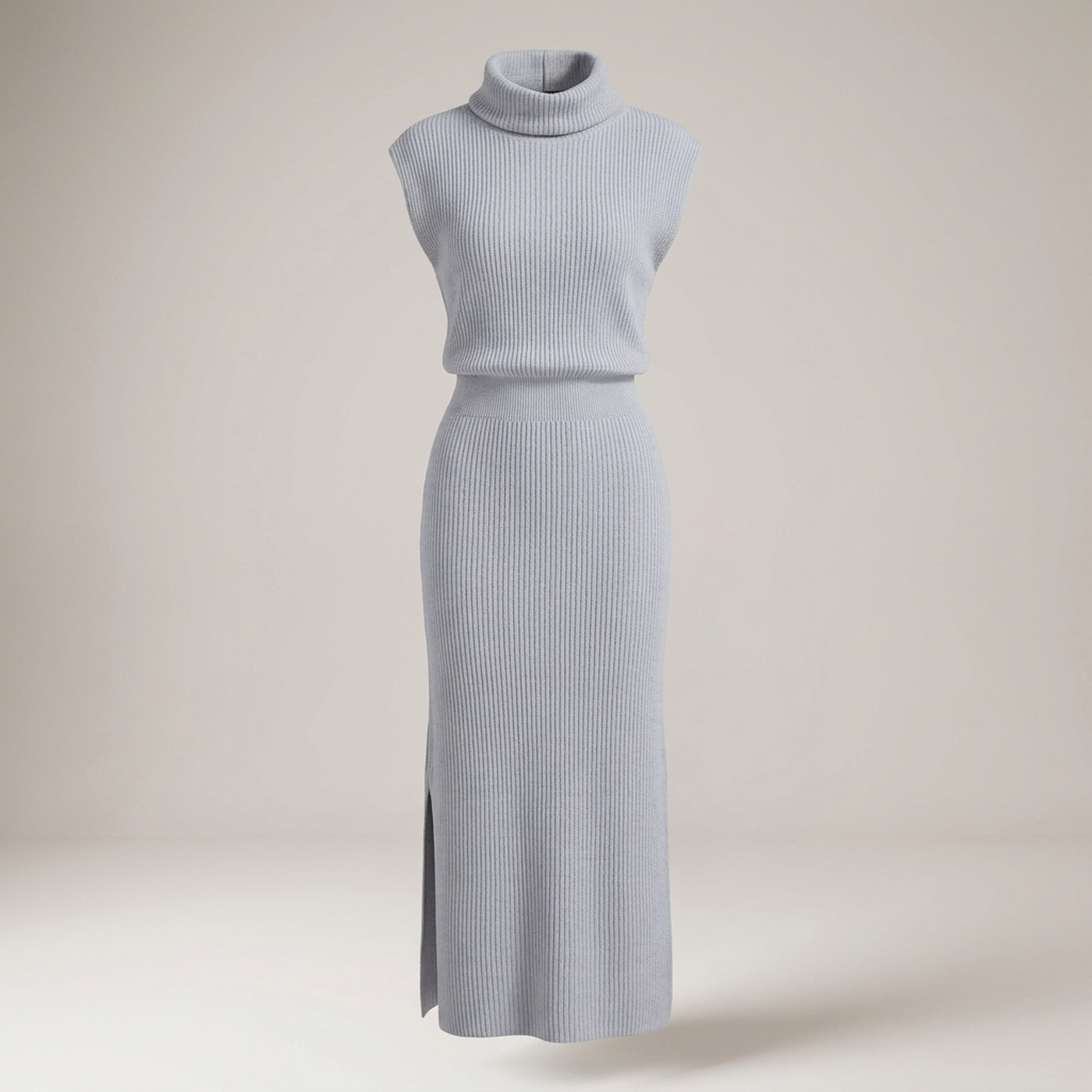 PLUXSTYLE::numise::sleeveless-draped-neck-midi-dress::pack-light-gray