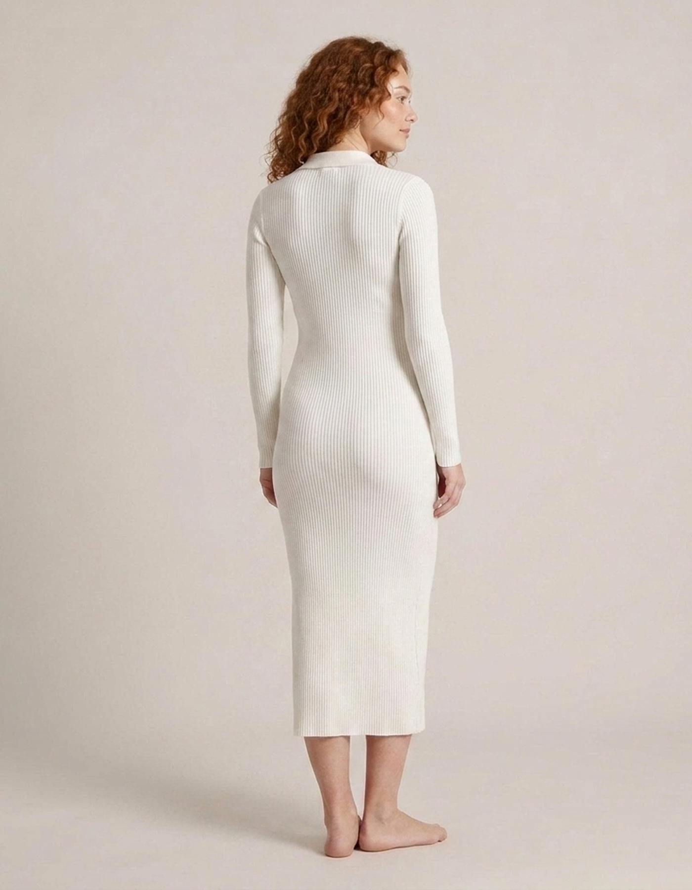 PLUXSTYLE::numise::polo-neck-slim-fit-midi-dress::back