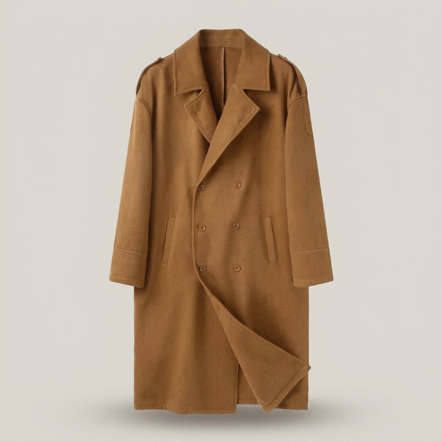 PLUXSTYLE::numise::mens-double-breasted-longline-parka::pack-brown