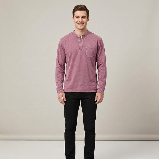 PLUXSTYLE::numise::mens-vintage-wash-henley-top::front
