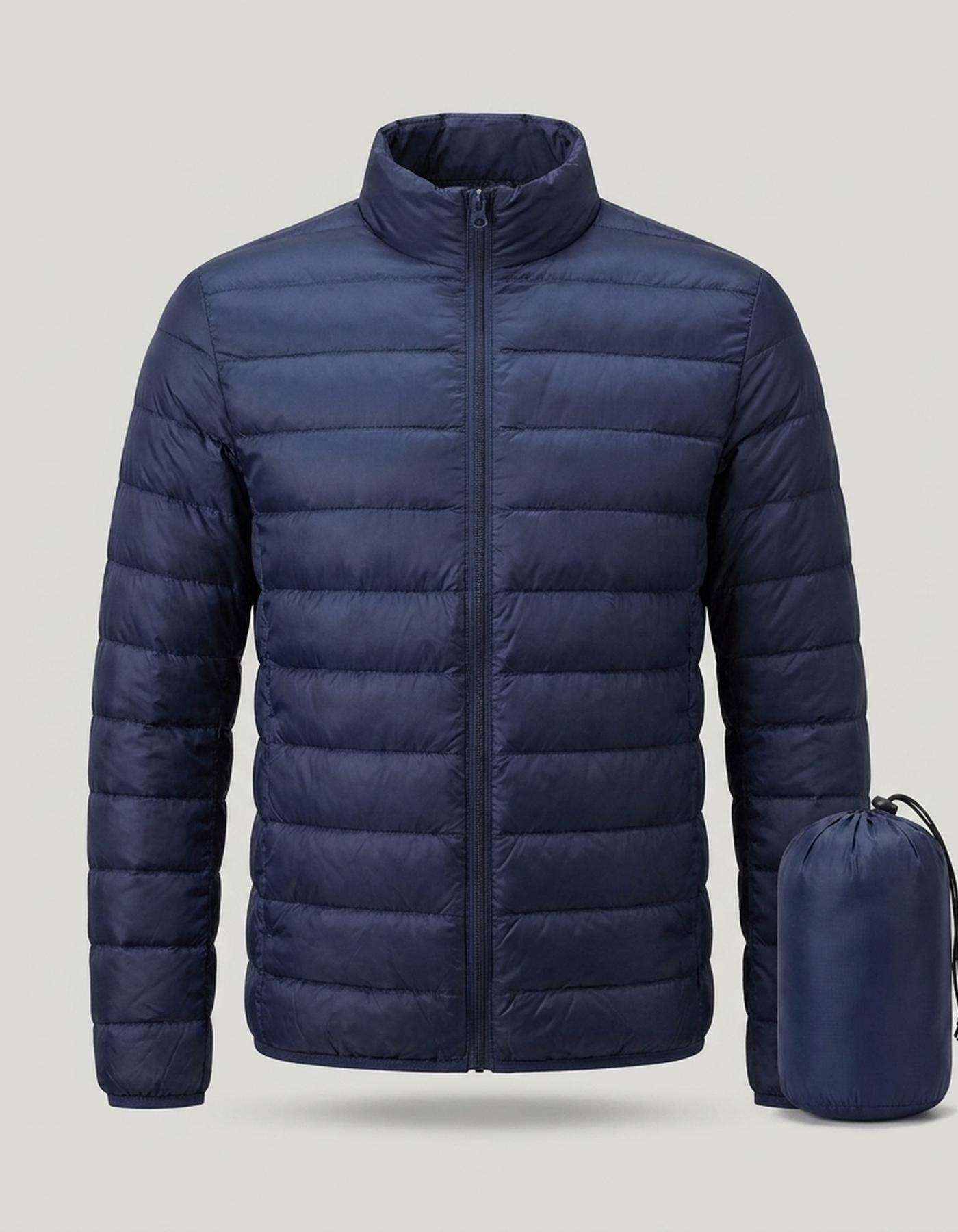 PLUXSTYLE::numise::mens-packable-puffer-parka::pack-navy-blue