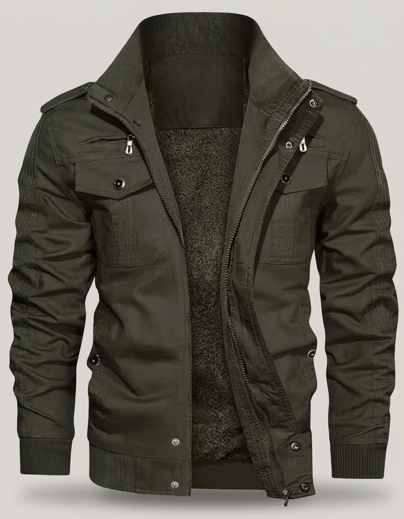 PLUXSTYLE::numise::aiden-stand-collar-parka::pack-green