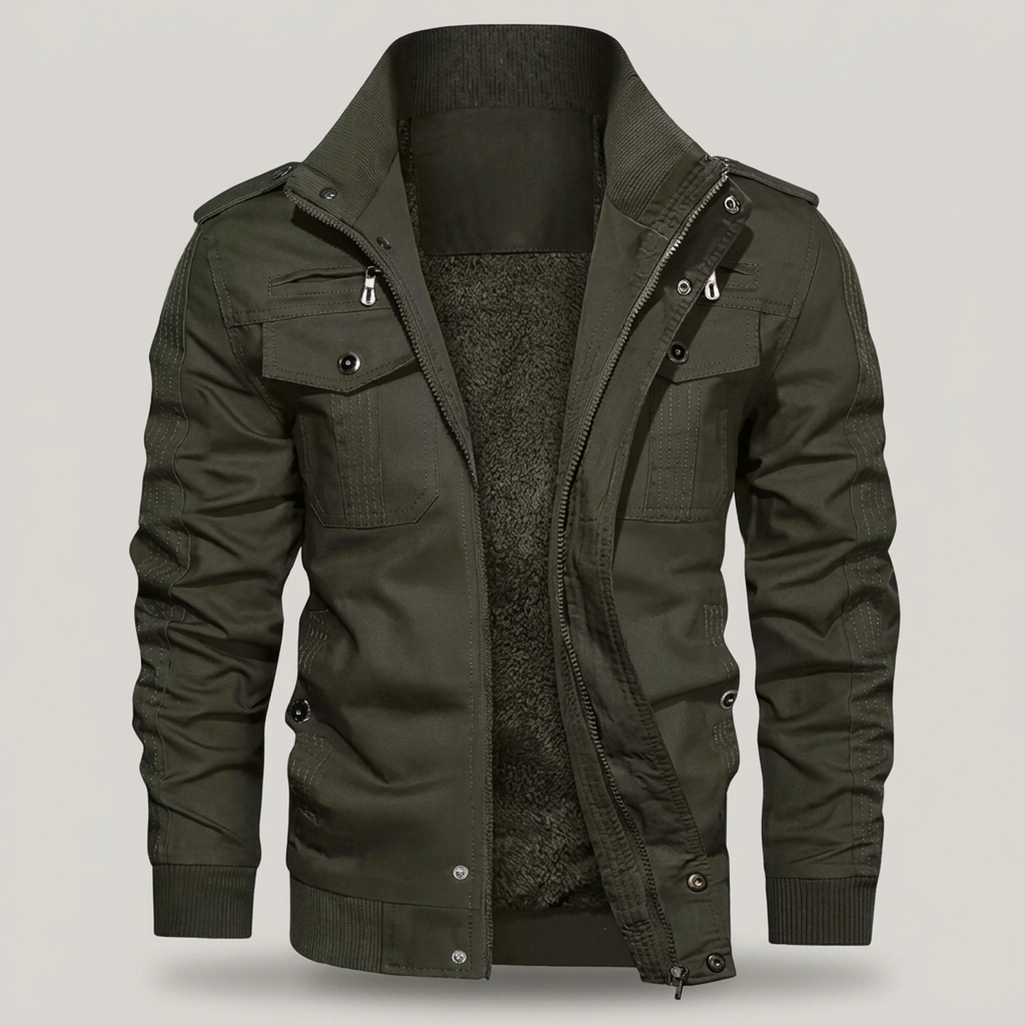 PLUXSTYLE::numise::aiden-stand-collar-parka::pack-green