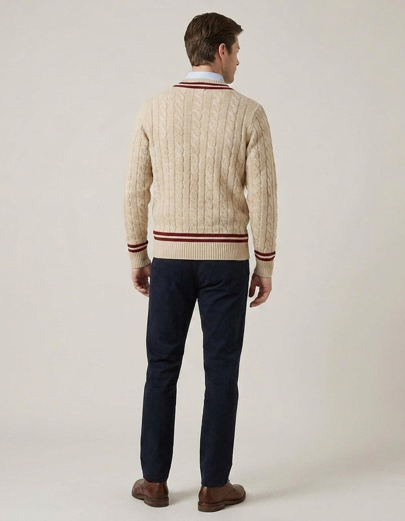 PLUXSTYLE::numise::mens-textured-v-neck-sweater::back