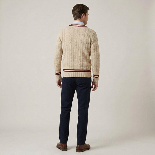 PLUXSTYLE::numise::mens-textured-v-neck-sweater::back