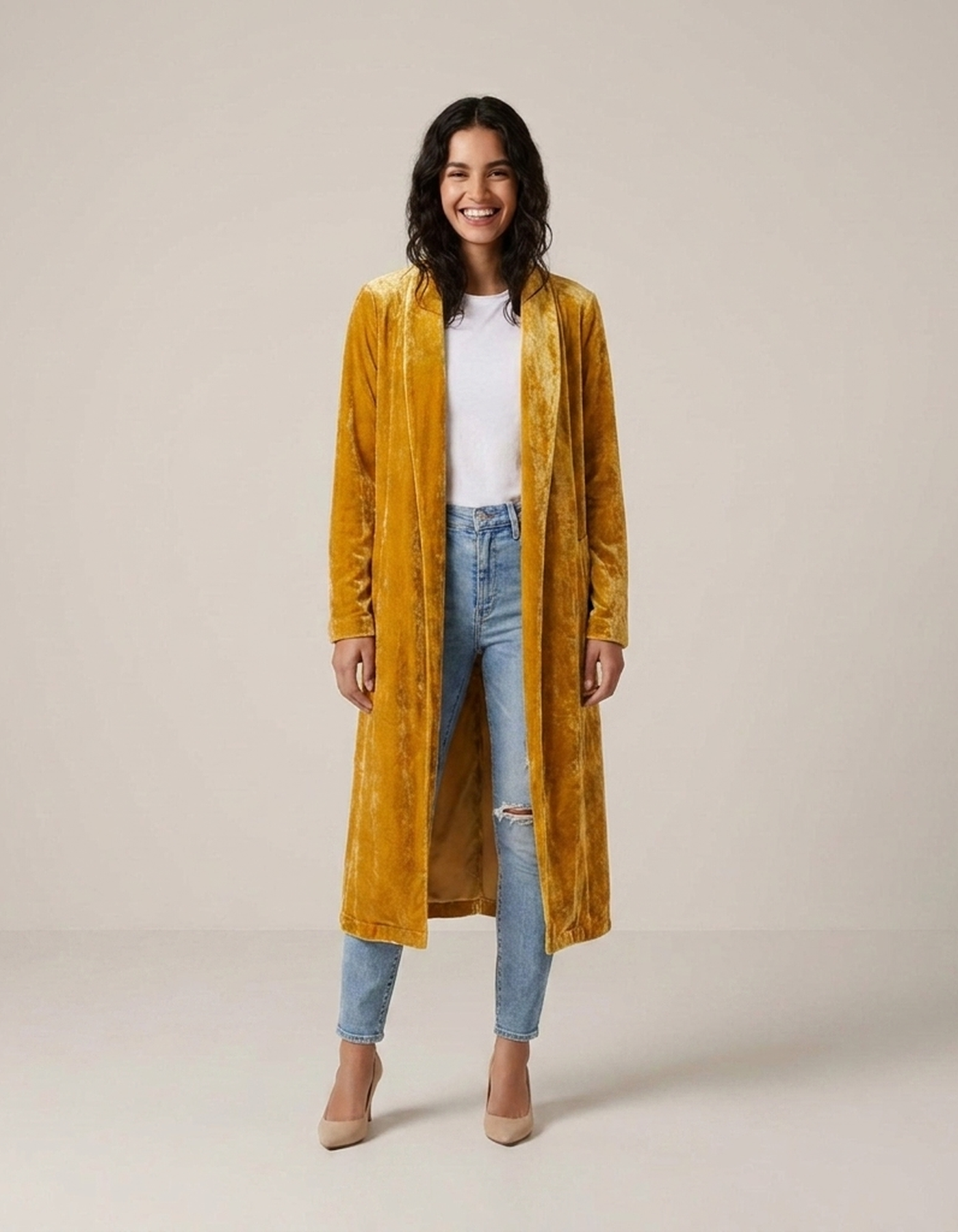 PLUXSTYLE::numise::womens-open-front-long-cardigan::front