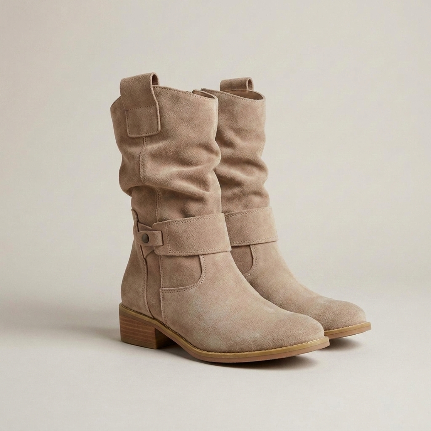 PLUXSTYLE::numise::slouch-fit-buckle-ankle-boots::closeup-detail