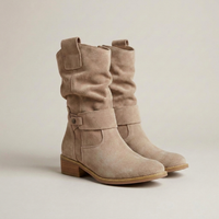PLUXSTYLE::numise::slouch-fit-buckle-ankle-boots::closeup-detail
