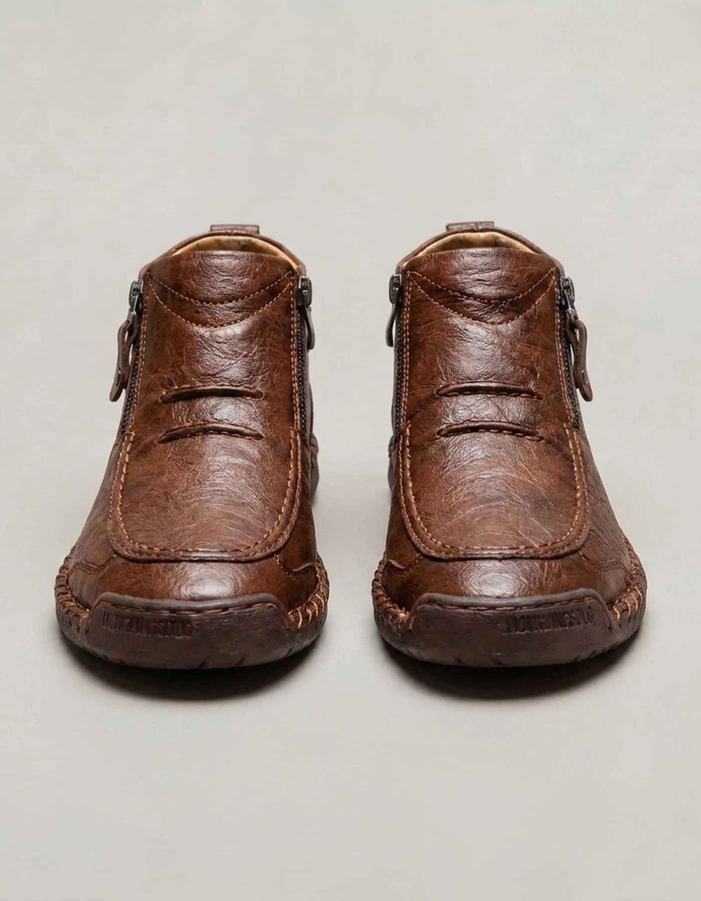 PLUXSTYLE::numise::mens-side-zip-stitched-ankle-footwear::pack-brown