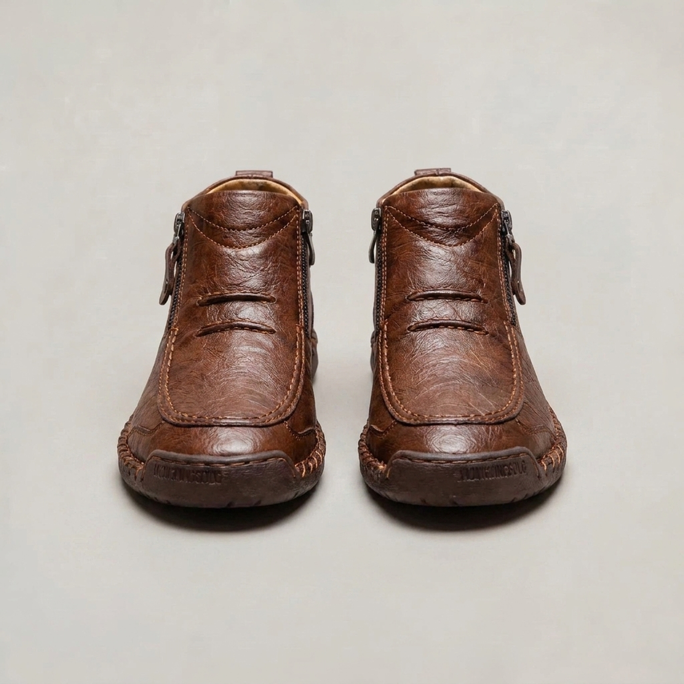 PLUXSTYLE::numise::mens-side-zip-stitched-ankle-footwear::pack-brown