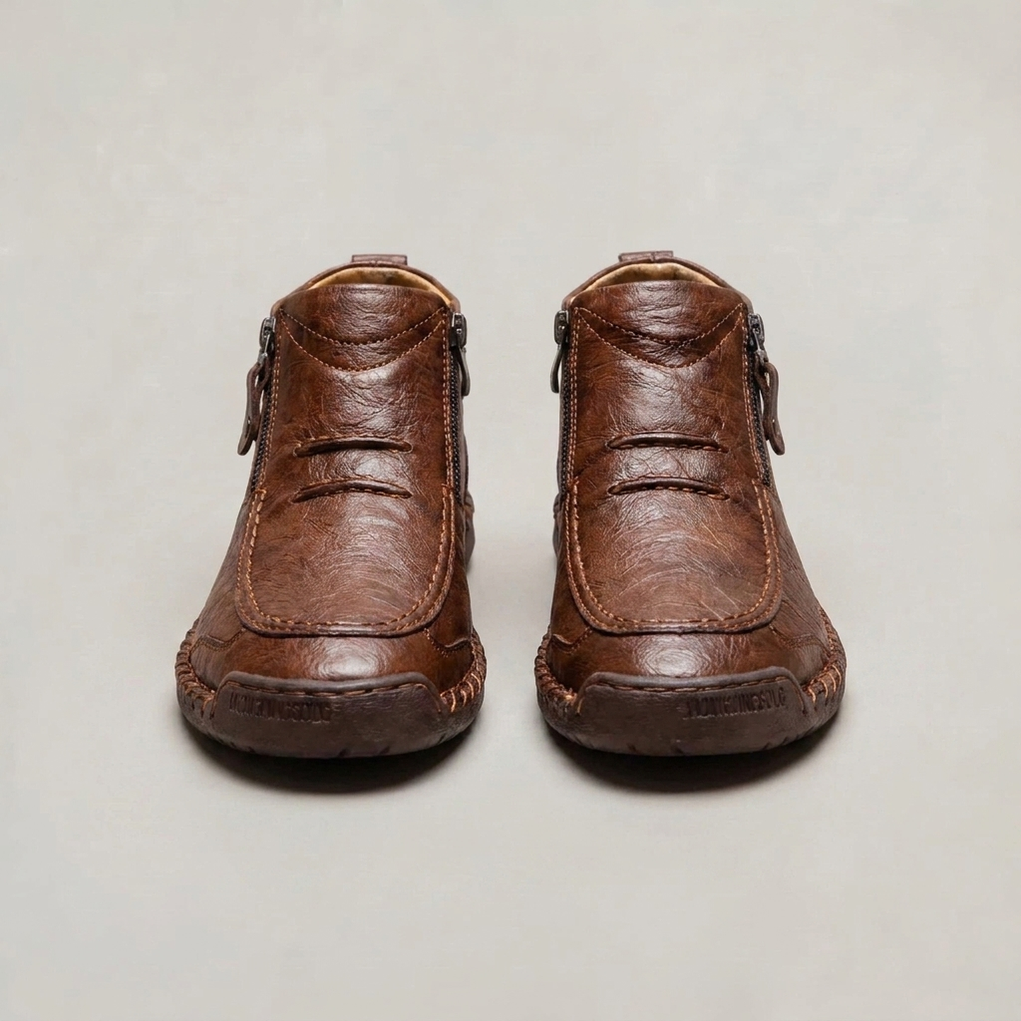 PLUXSTYLE::numise::mens-side-zip-stitched-ankle-footwear::pack-brown