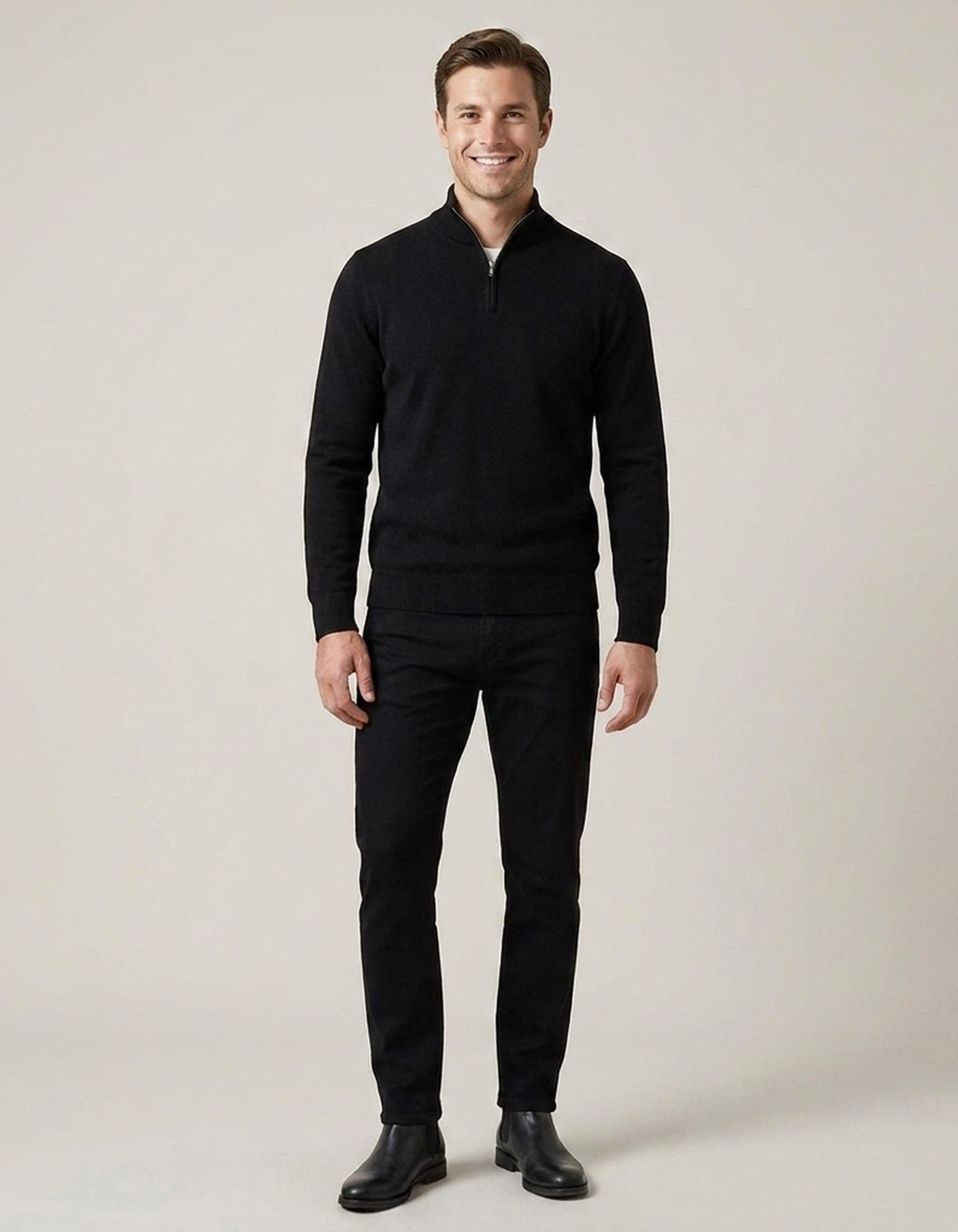 PLUXSTYLE::numise::mens-high-neck-half-zip-sweater::front