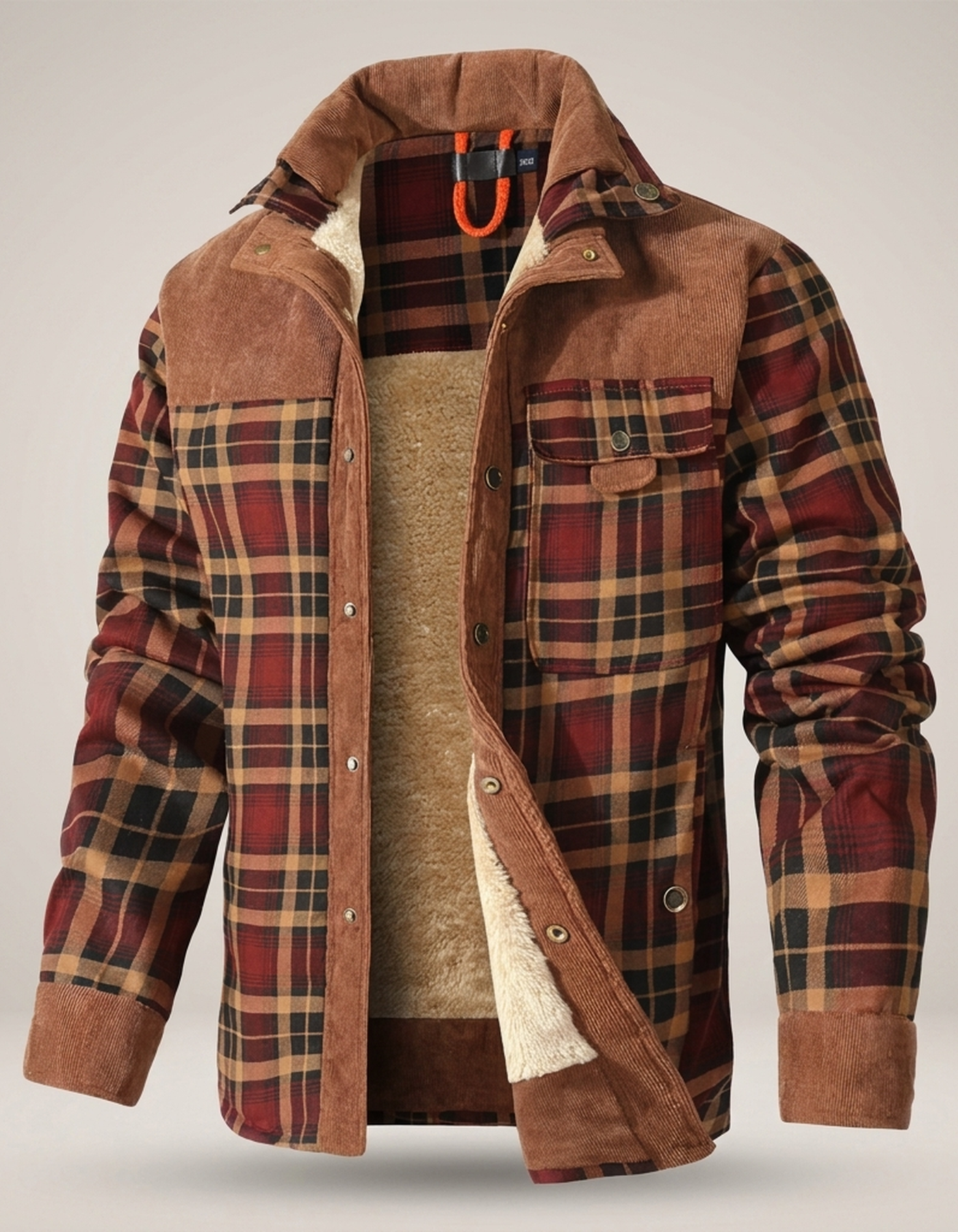PLUXSTYLE::numise::mens-relaxed-fit-plaid-parka::pack-red