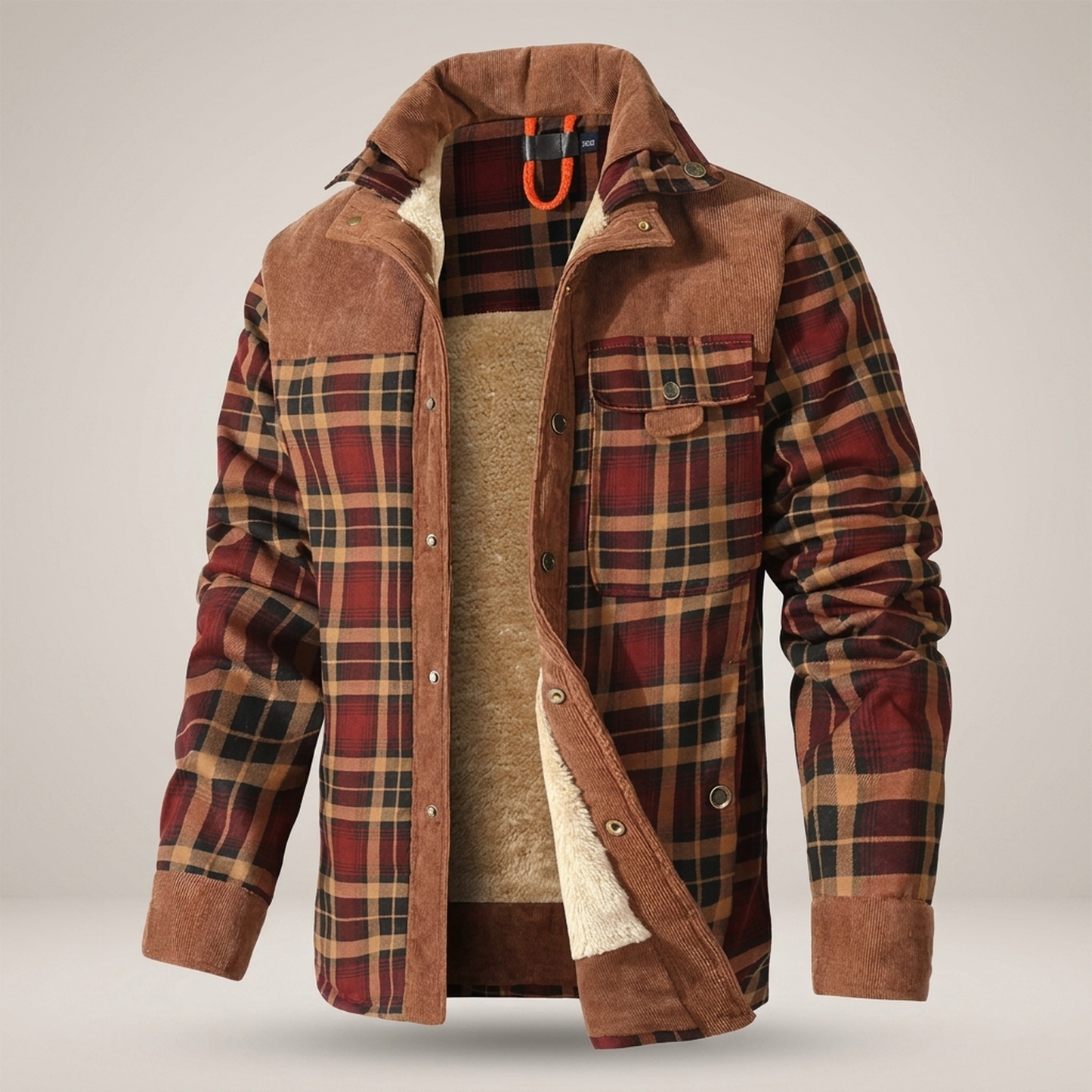 PLUXSTYLE::numise::mens-relaxed-fit-plaid-parka::pack-red