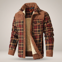 PLUXSTYLE::numise::mens-relaxed-fit-plaid-parka::pack-red