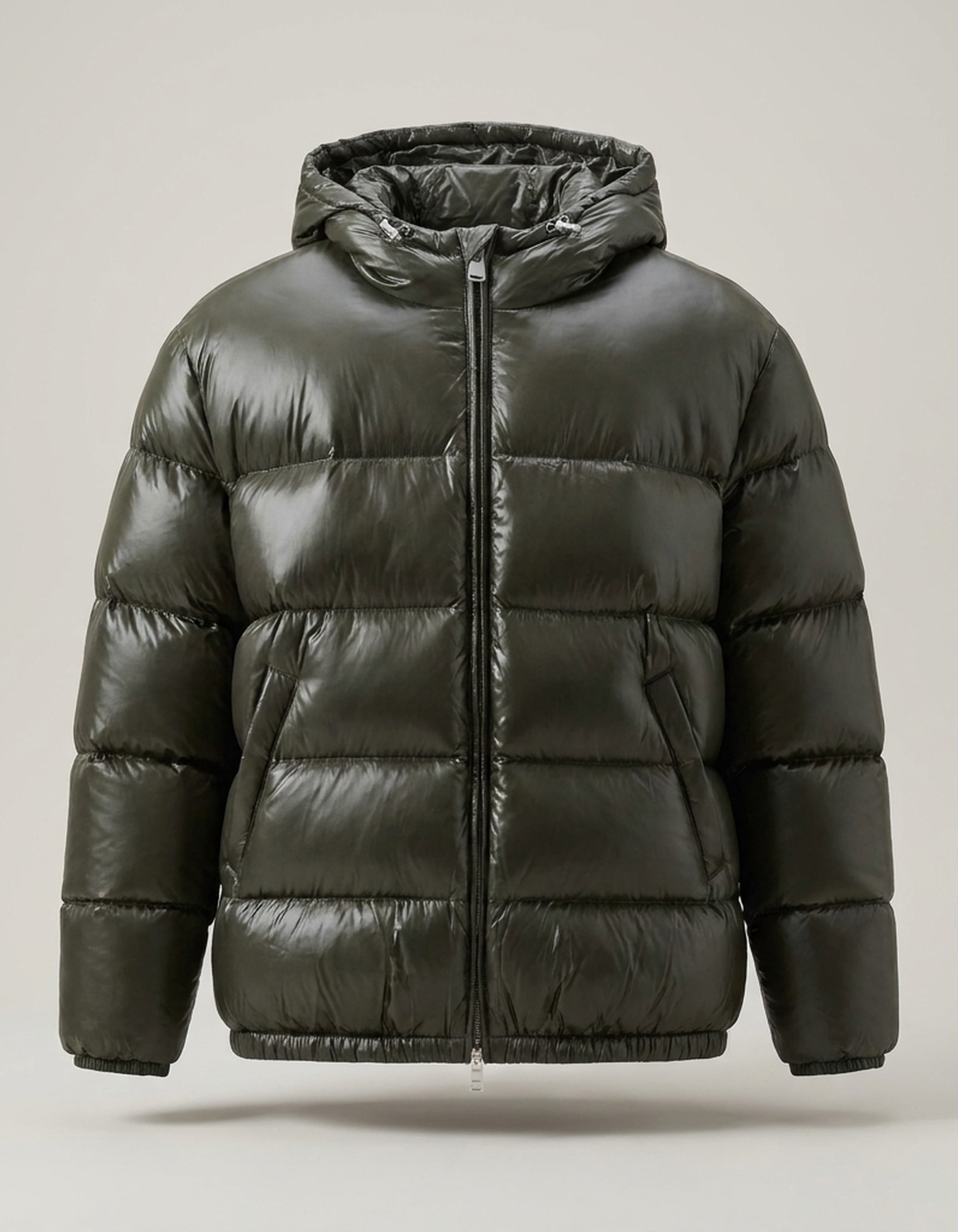PLUXSTYLE::numise::unisex-glossy-puffer-jacket::pack-green