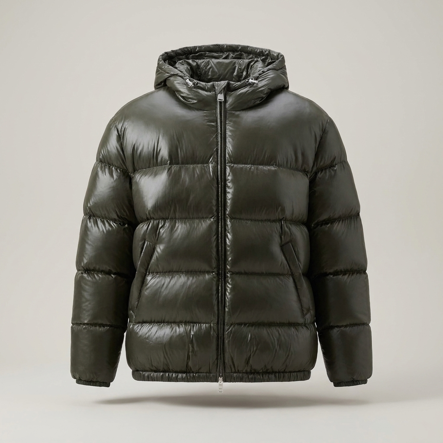 PLUXSTYLE::numise::unisex-glossy-puffer-jacket::pack-green