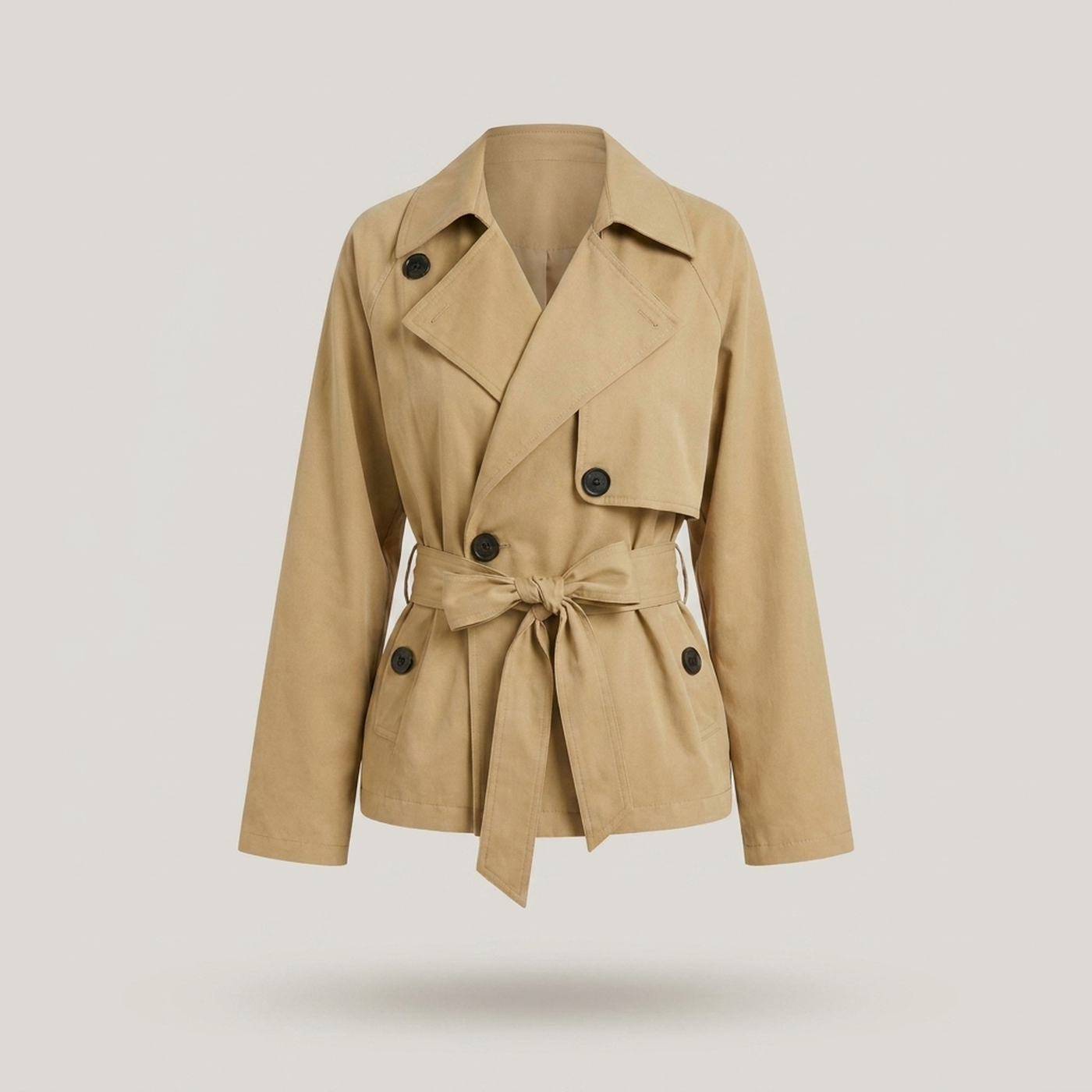 PLUXSTYLE::numise::cropped-tie-waist-parka::pack-beige