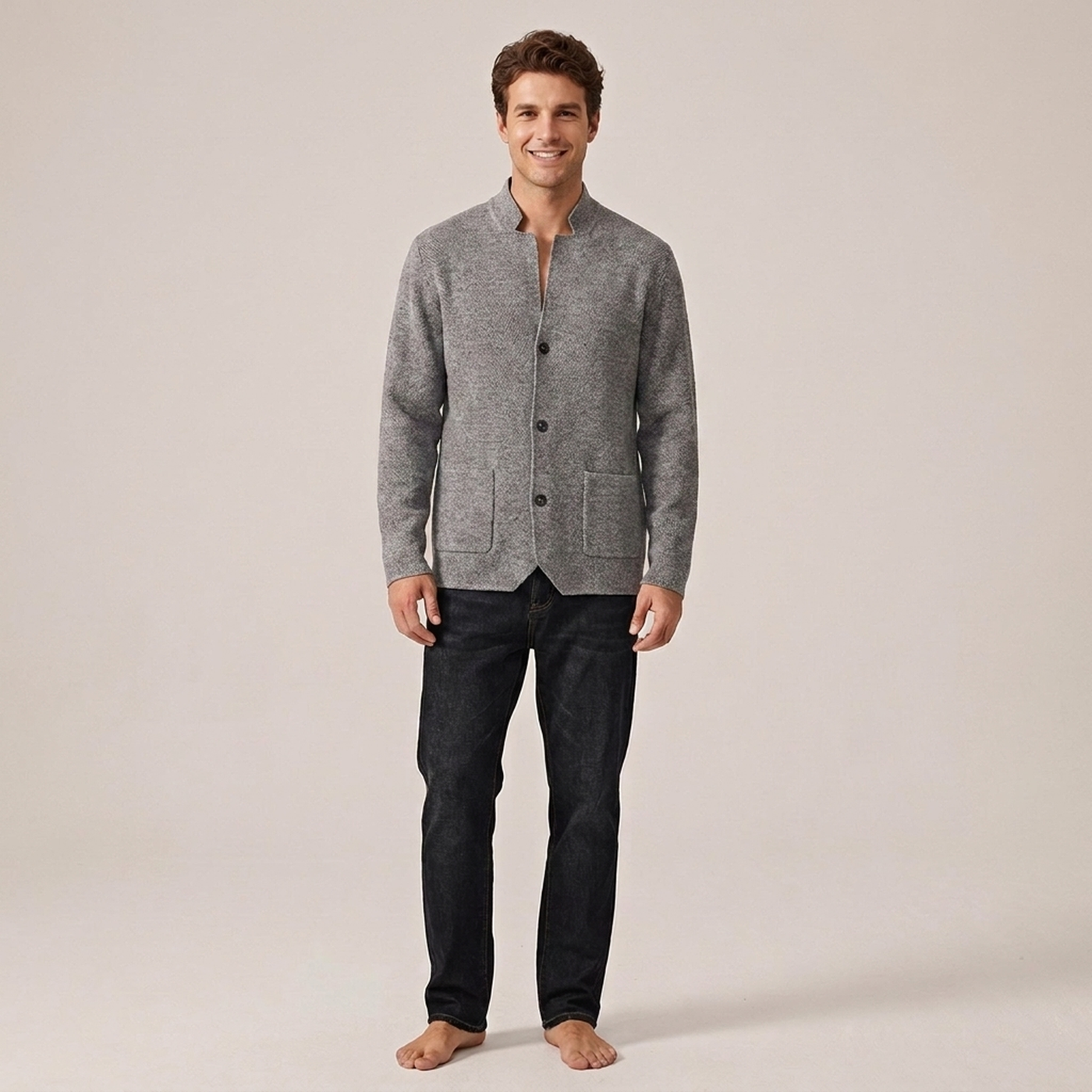 PLUXSTYLE::numise::mens-relaxed-mandarin-collar-parka::front