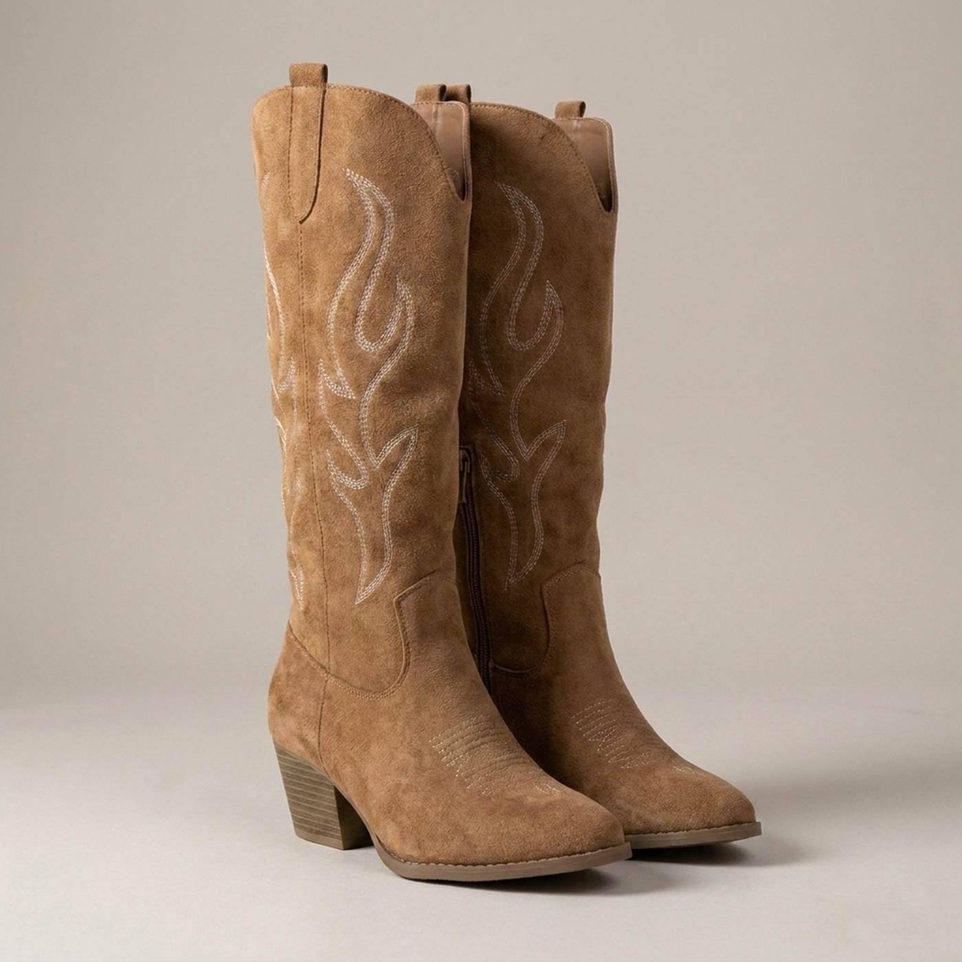PLUXSTYLE::numise::poppy-heeled-knee-high-cowboy-boots::closeup-detail