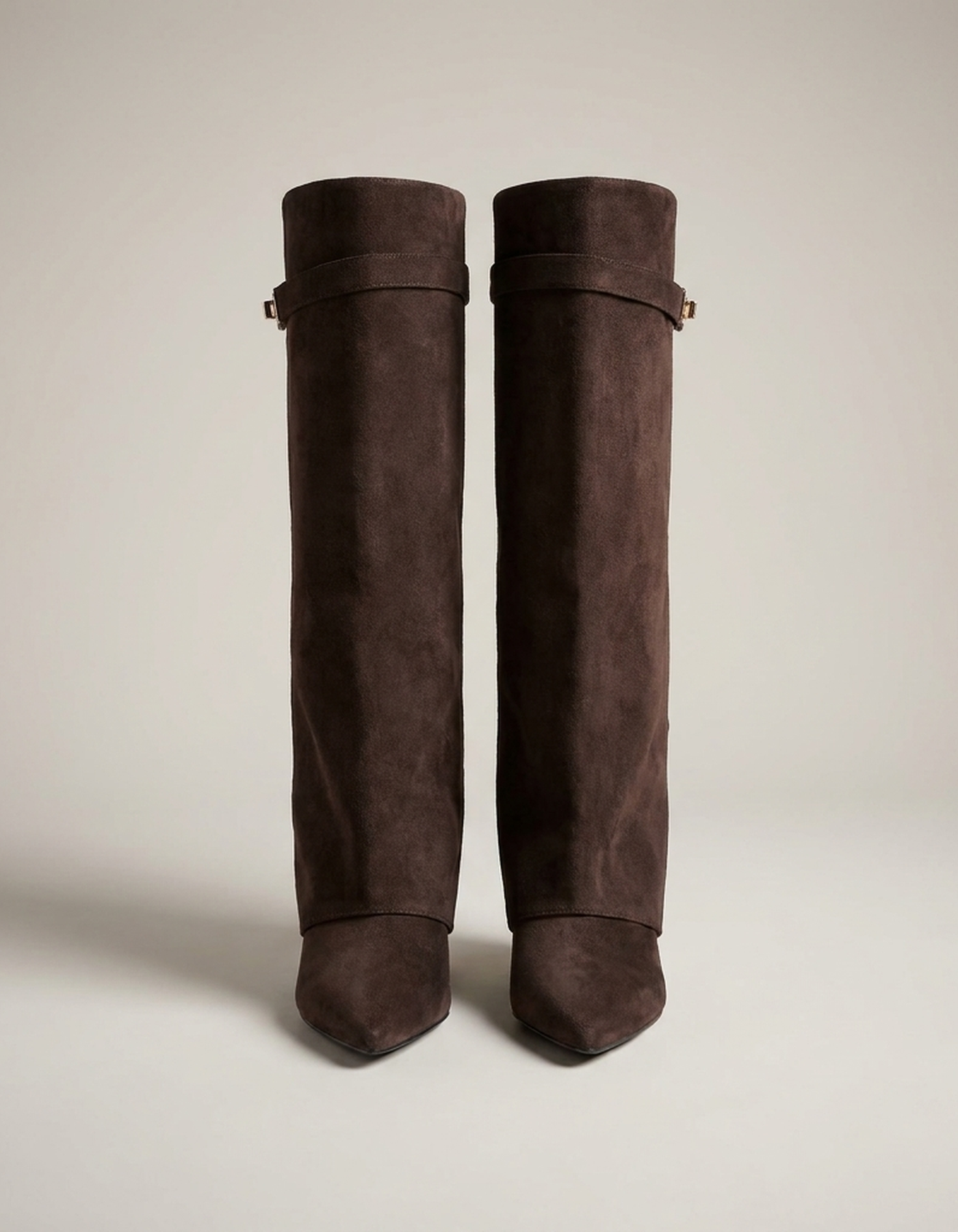 PLUXSTYLE::numise::gold-trim-knee-high-boots::pack-brown