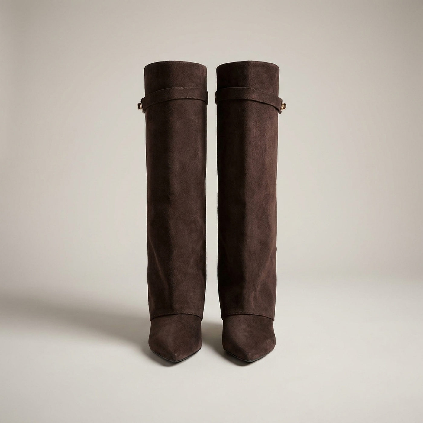 PLUXSTYLE::numise::gold-trim-knee-high-boots::pack-brown