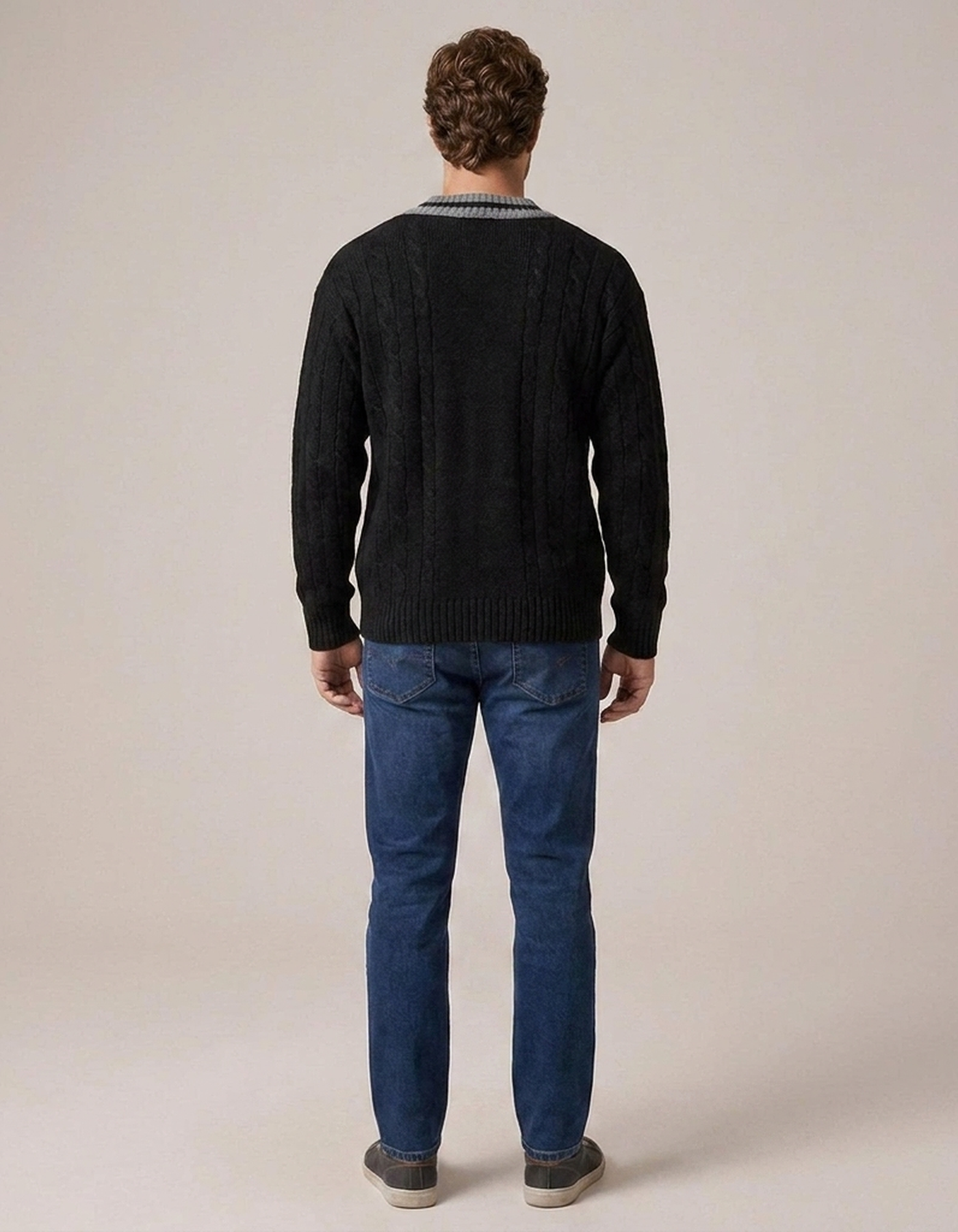 PLUXSTYLE::numise::mens-contrast-trim-v-neck-sweater::back