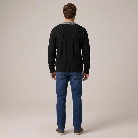 PLUXSTYLE::numise::mens-contrast-trim-v-neck-sweater::back