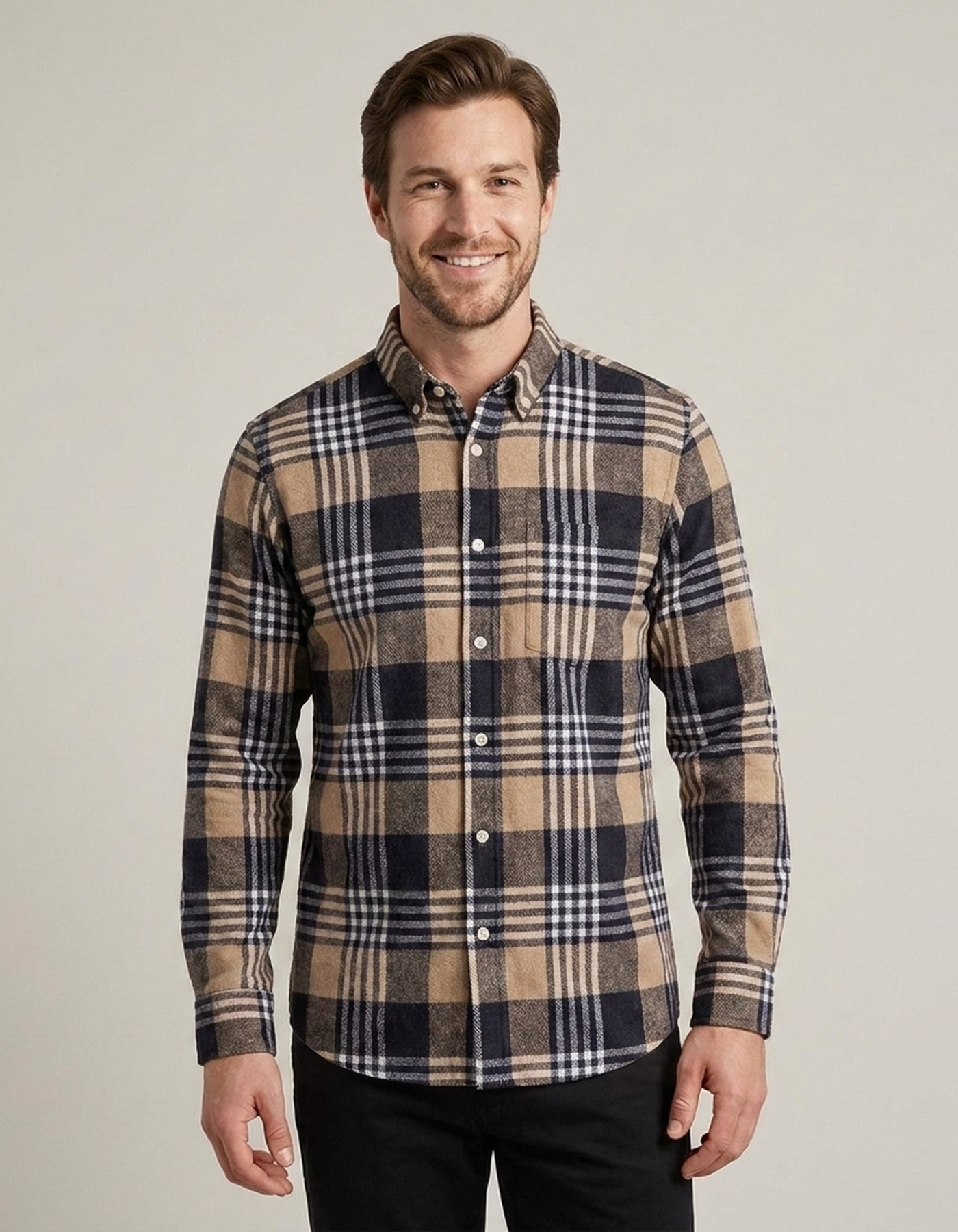PLUXSTYLE::numise::mens-button-down-plaid-top::front