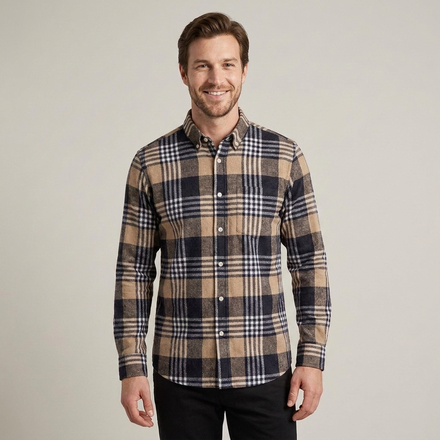 PLUXSTYLE::numise::mens-button-down-plaid-top::front