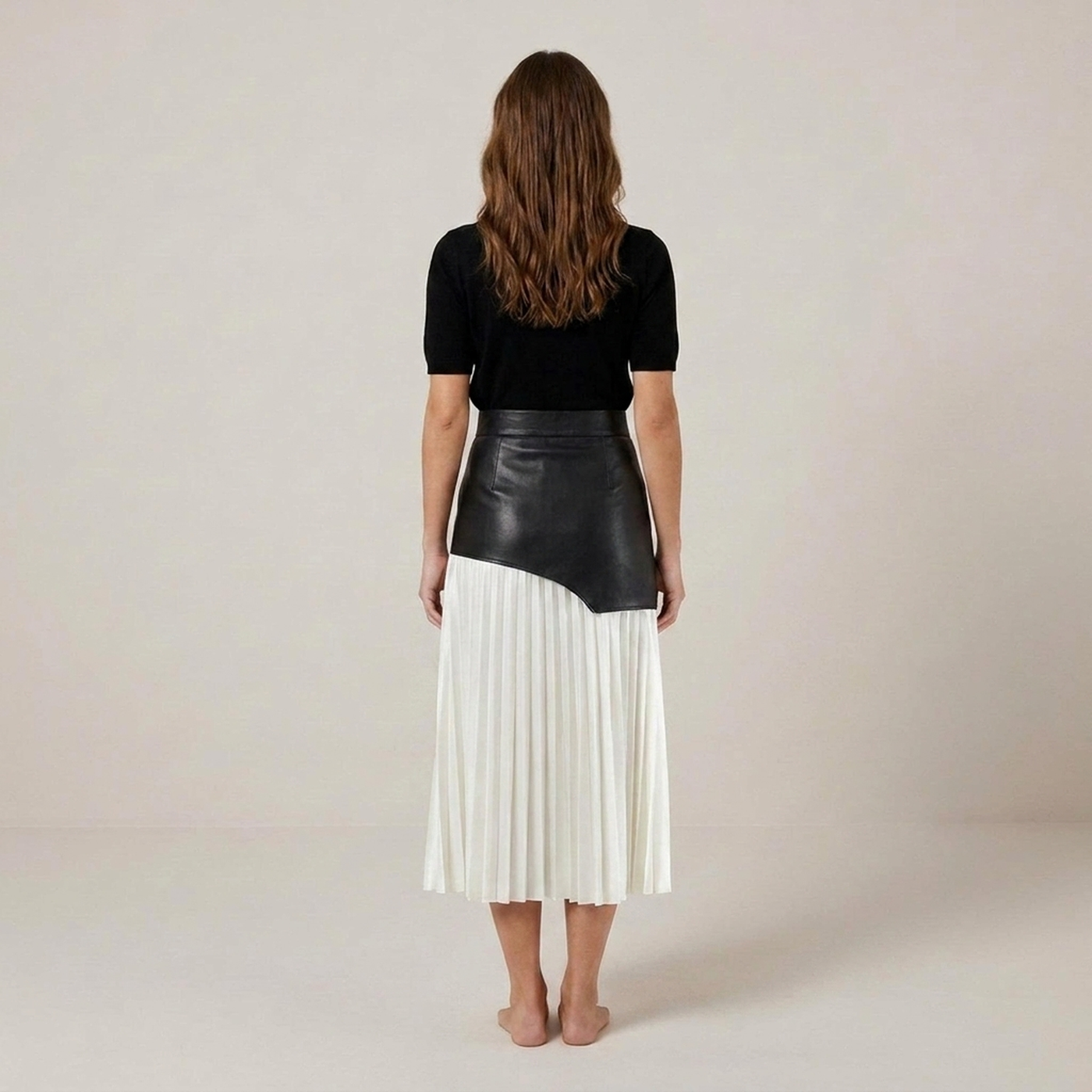 PLUXSTYLE::numise::asymmetric-pleated-midi-skirt::back