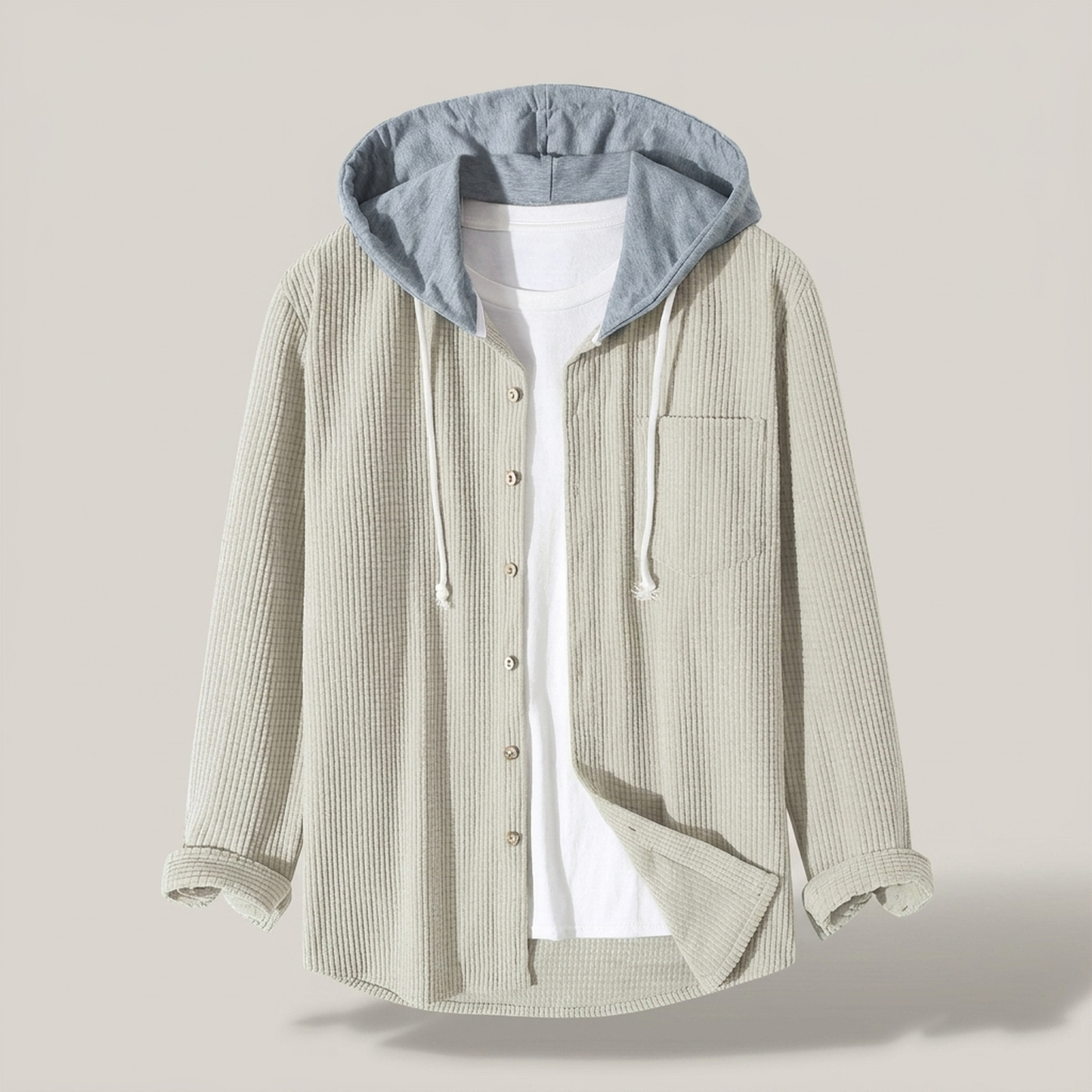 PLUXSTYLE::numise::mens-relaxed-hooded-overshirt::pack-beige