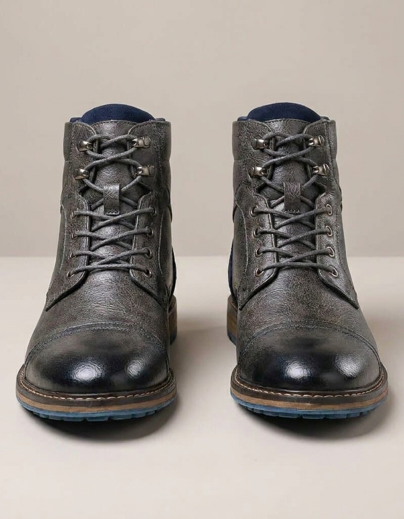 PLUXSTYLE::numise::two-tone-polished-ankle-boots::pack-gray-blue