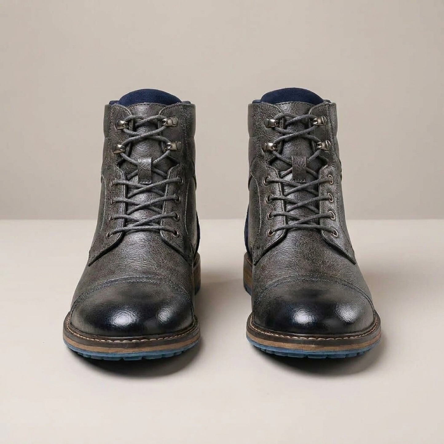 PLUXSTYLE::numise::two-tone-polished-ankle-boots::pack-gray-blue