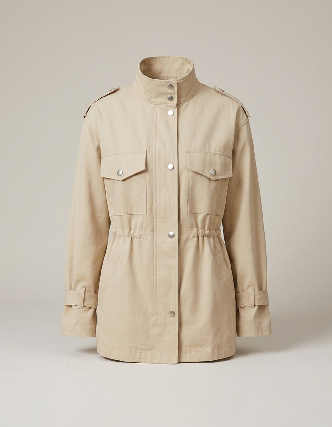 PLUXSTYLE::numise::belted-utility-parka::pack-cream