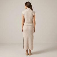 PLUXSTYLE::numise::sleeveless-draped-neck-midi-dress::back