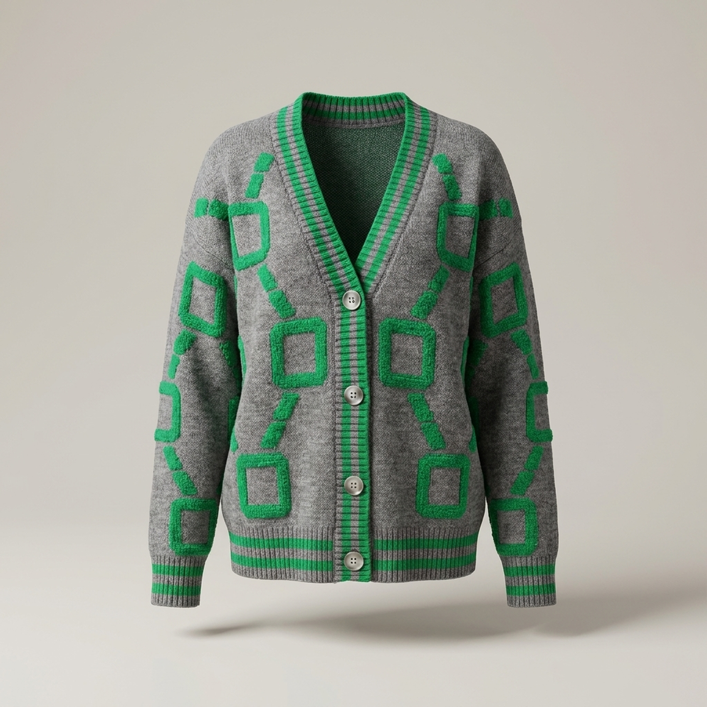PLUXSTYLE::numise::geometric-v-neck-cardigan::pack-grey