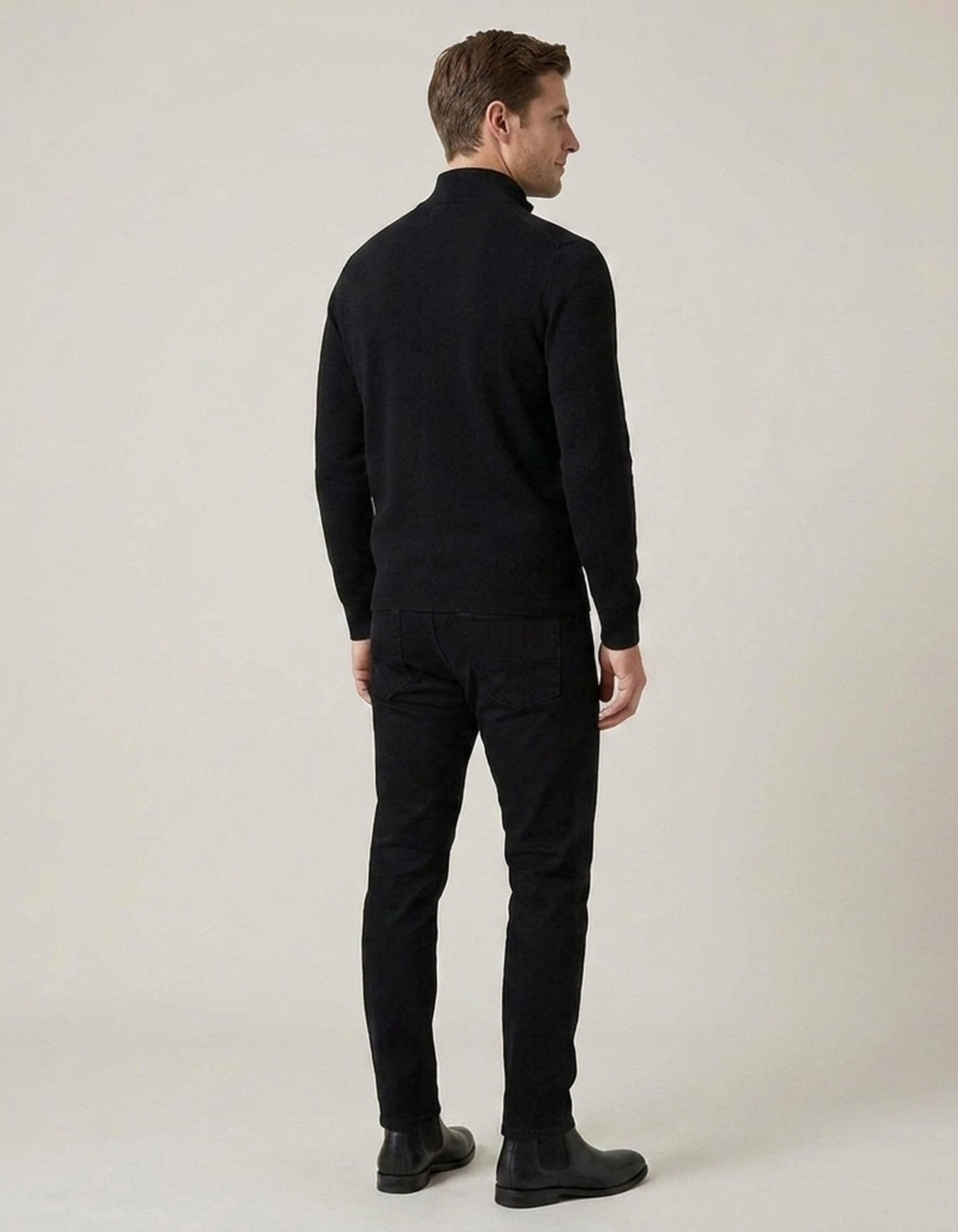 PLUXSTYLE::numise::mens-high-neck-half-zip-sweater::back