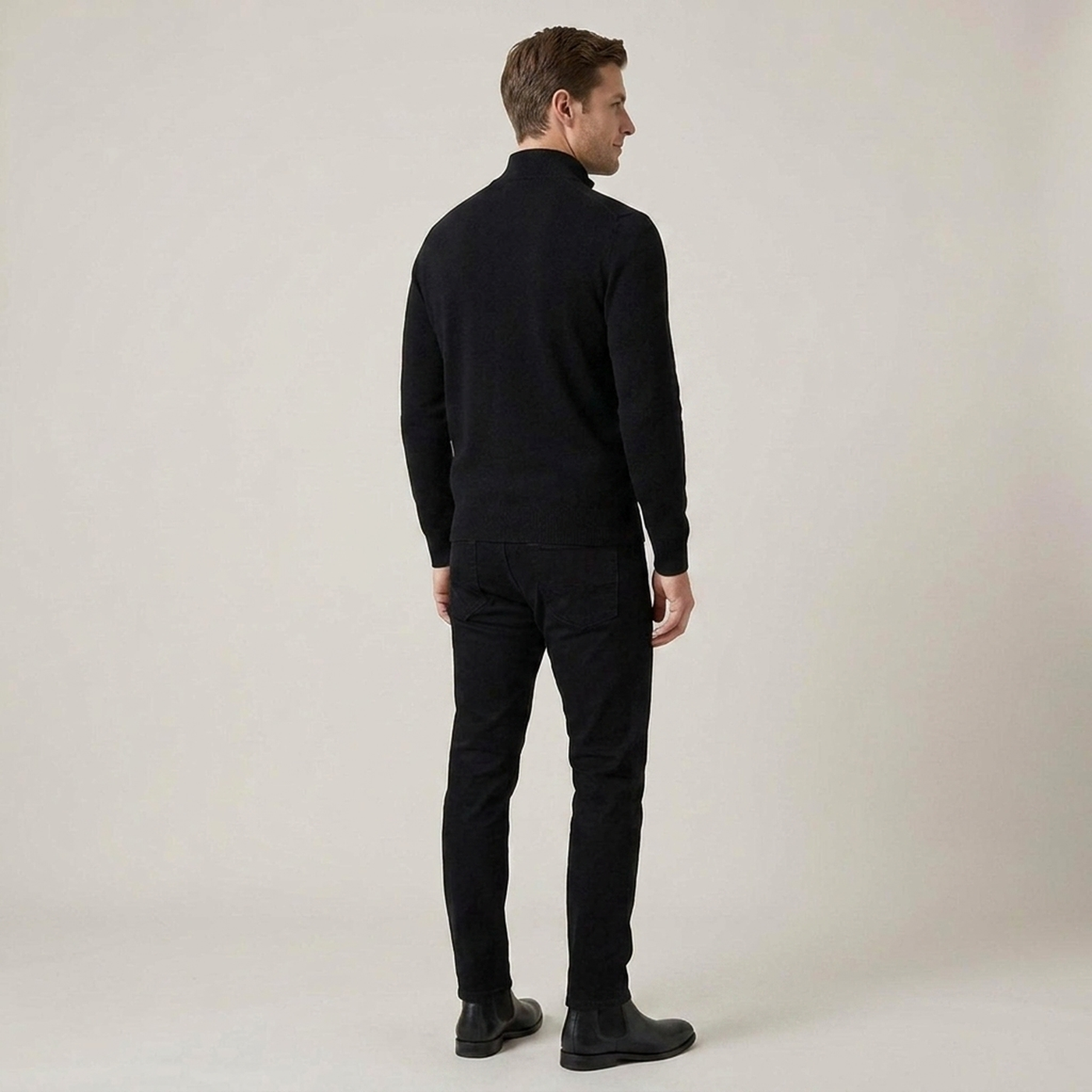 PLUXSTYLE::numise::mens-high-neck-half-zip-sweater::back