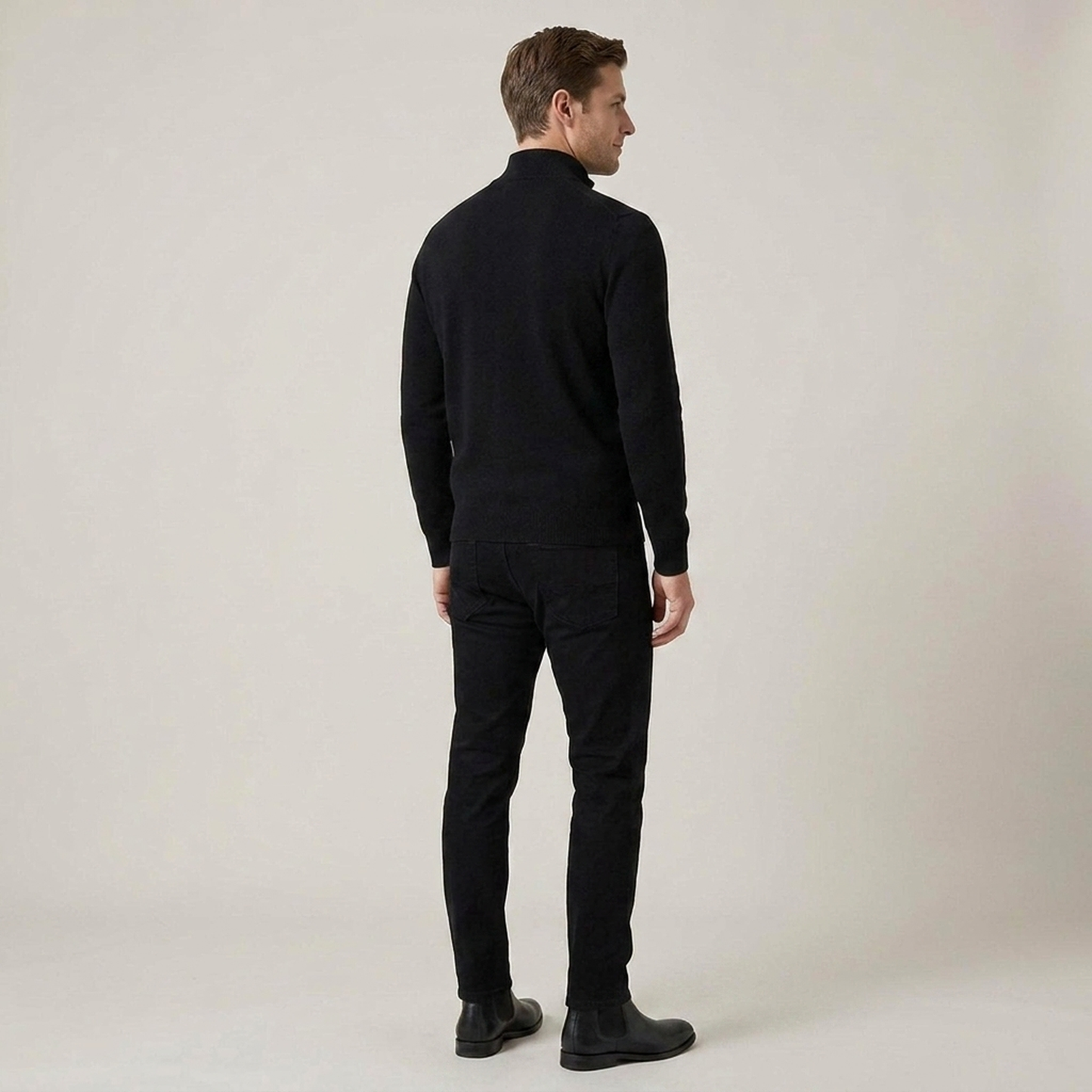 PLUXSTYLE::numise::mens-high-neck-half-zip-sweater::back