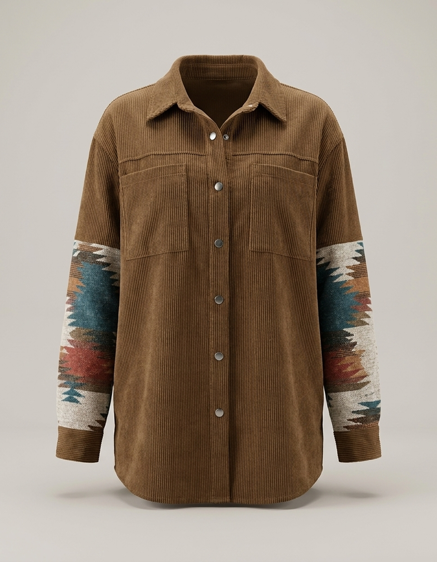 PLUXSTYLE::numise::aztec-print-shirt-jacket::pack-khaki